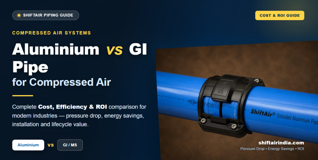Aluminium vs GI Pipe for Compressed Air | Cost & ROI Guide